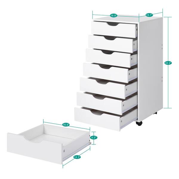 HOMESTOCK White, 5 Drawer Wood Storage Dresser Cabinet with Shelves,  Wheels, Craft Storage, Makeup Drawer File Cabinet, 99957 - The Home Depot
