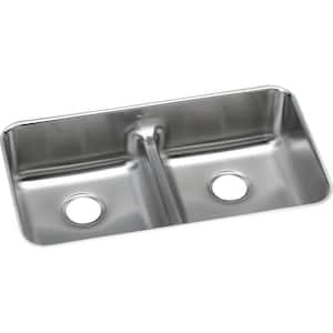 Lustertone Undermount Stainless Steel 32 in. Double Bowl Kitchen Sink