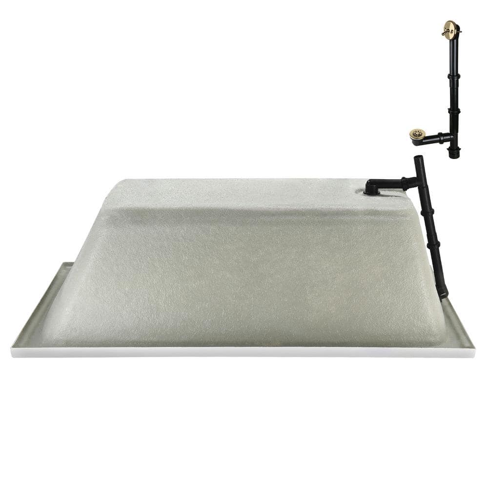 66" x 34" Glossy White Acrylic Soaking Drop-In Bathtub with Polished Brass Drain