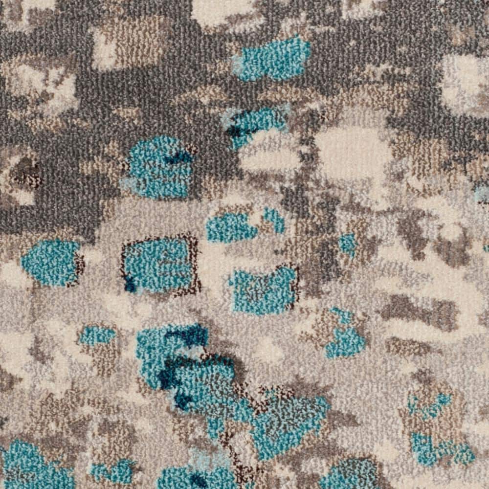 Grey and Light Blue Geometric Synthetic Square Area Rug