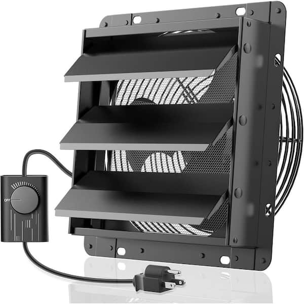 10 Inch Shutter Exhaust Fan with Speed Controller, 647CFM High-Speed Vent Fan, Black