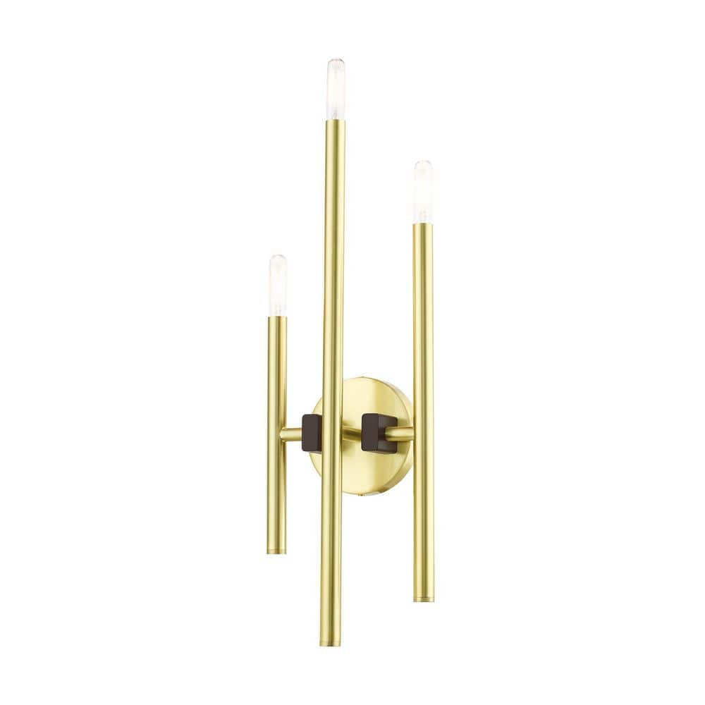 Denmark Satin Brass 3-Light Wall Sconce with Bronze Accents