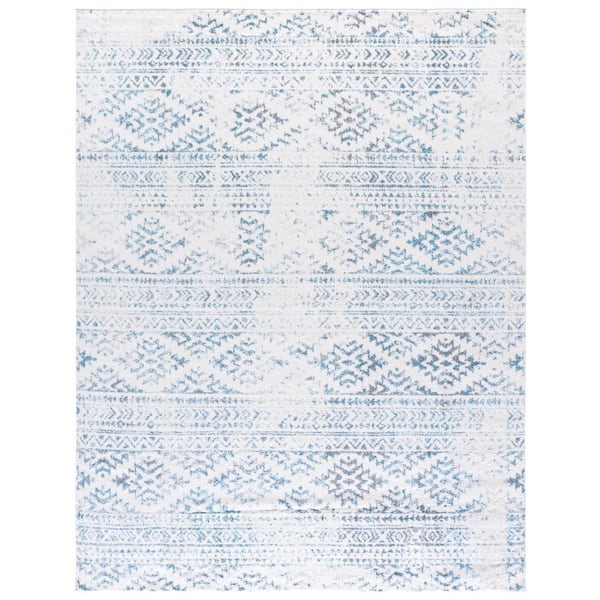 Tulum 12 ft. x 15 ft. Ivory/Turquoise Striped Tribal Geometric Area Rug