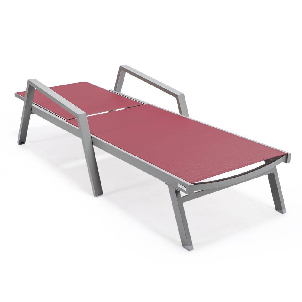 Burgundy Aluminum Outdoor Chaise Lounge Chair with Arms