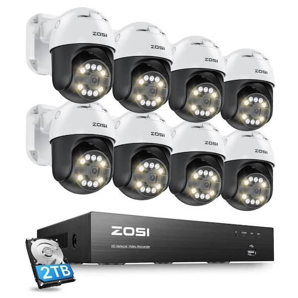 4K 8-Channel POE 2TB NVR Security Camera System with 8-Wired 5MP 355-Degree Pan Tilt Outdoor Cameras, 2-Way Audio