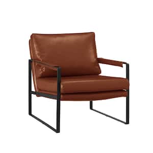 Amelia 29.13 in. Dark Brown Faux Leather Armchair with Removable Cushions