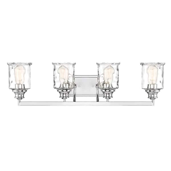 Drake 32 in. 4-Light Polished Nickel Classic Vanity Light with Clear Hammered Glass Shades