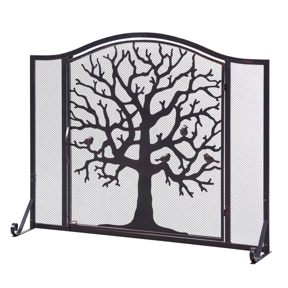 Vanity Art Rouen Black Iron 1Panel Fireplace Screen With Decorative