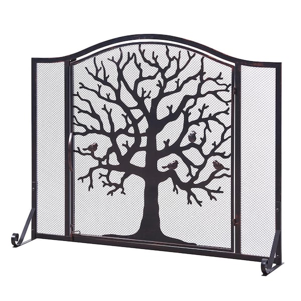 Vanity Art Rouen Black Iron 1-Panel Fireplace Screen With Decorative Filigree