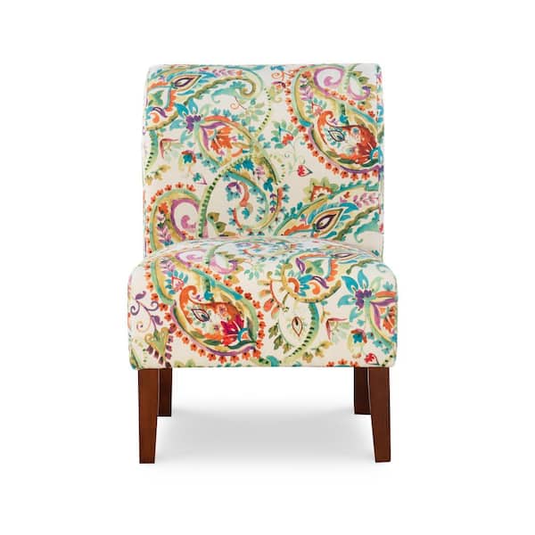 Linon Home Decor Billings Paisley Print Curved Back Slipper Chair with Walnut Finish Legs