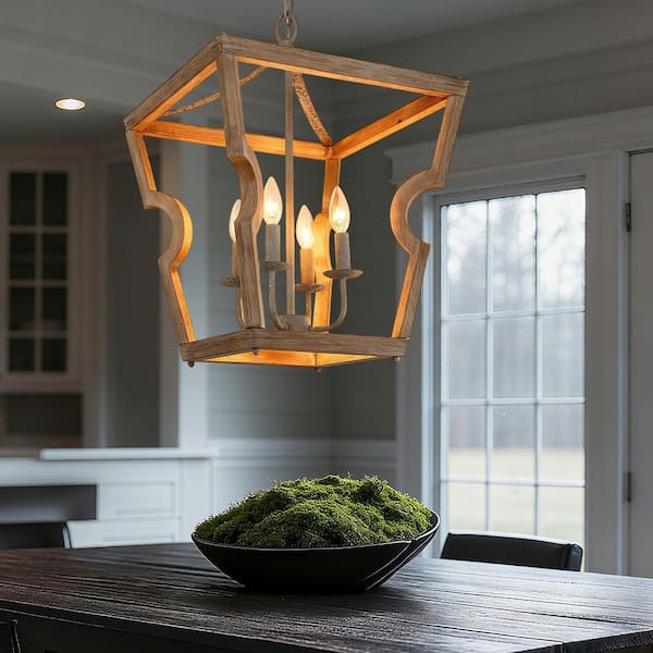 Uolfin 4-Light Modern Farmhouse Wood Island Pendant Light