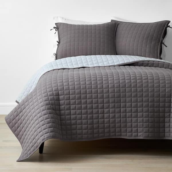 The Company Store Company Cotton Reversible Light Gray/Dark Gray Twin Jersey Knit Quilt