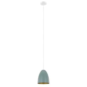 Sarabia 8 in. W x 9.5 in. H 1-Light Pastel Dark Green Metal Dome Pendant Light with Gold Interior