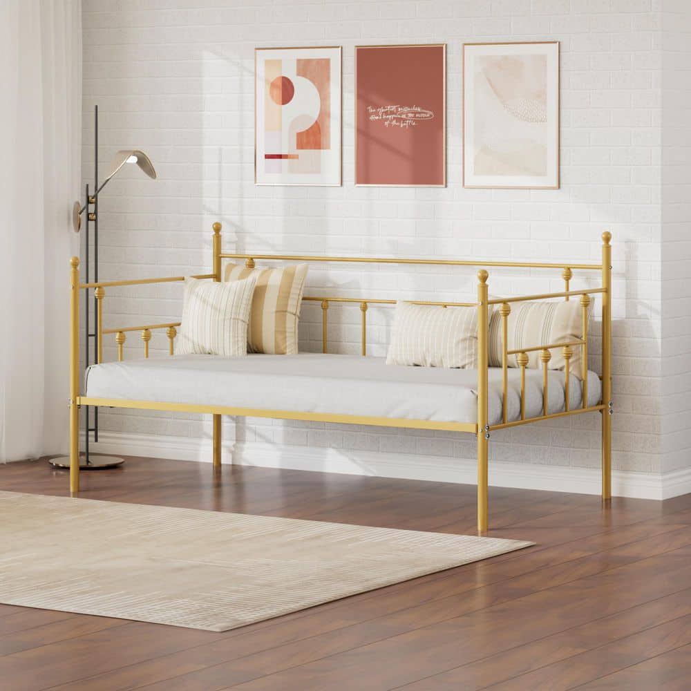 VECELO Gold Twin Daybed with Steel Slat Support, Victorian Ball