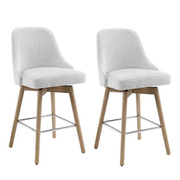 Art Leon Classical 25.6 in. Seat Height White Fabric Swivel Counter Stools with Metal/Wood Legs, Set of 2