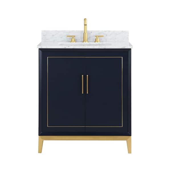 Gracie 30 in. W x 22 in. D x 38 in. H Single Sink Freestanding Bath Vanity in Pacific Blue with White Marble Top