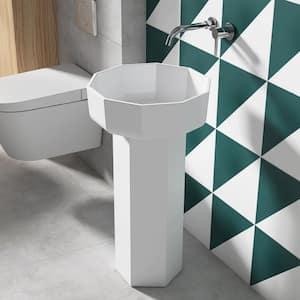 19 in. x 18 in. Round Composite Stone Solid Surface Pedestal Sink in White