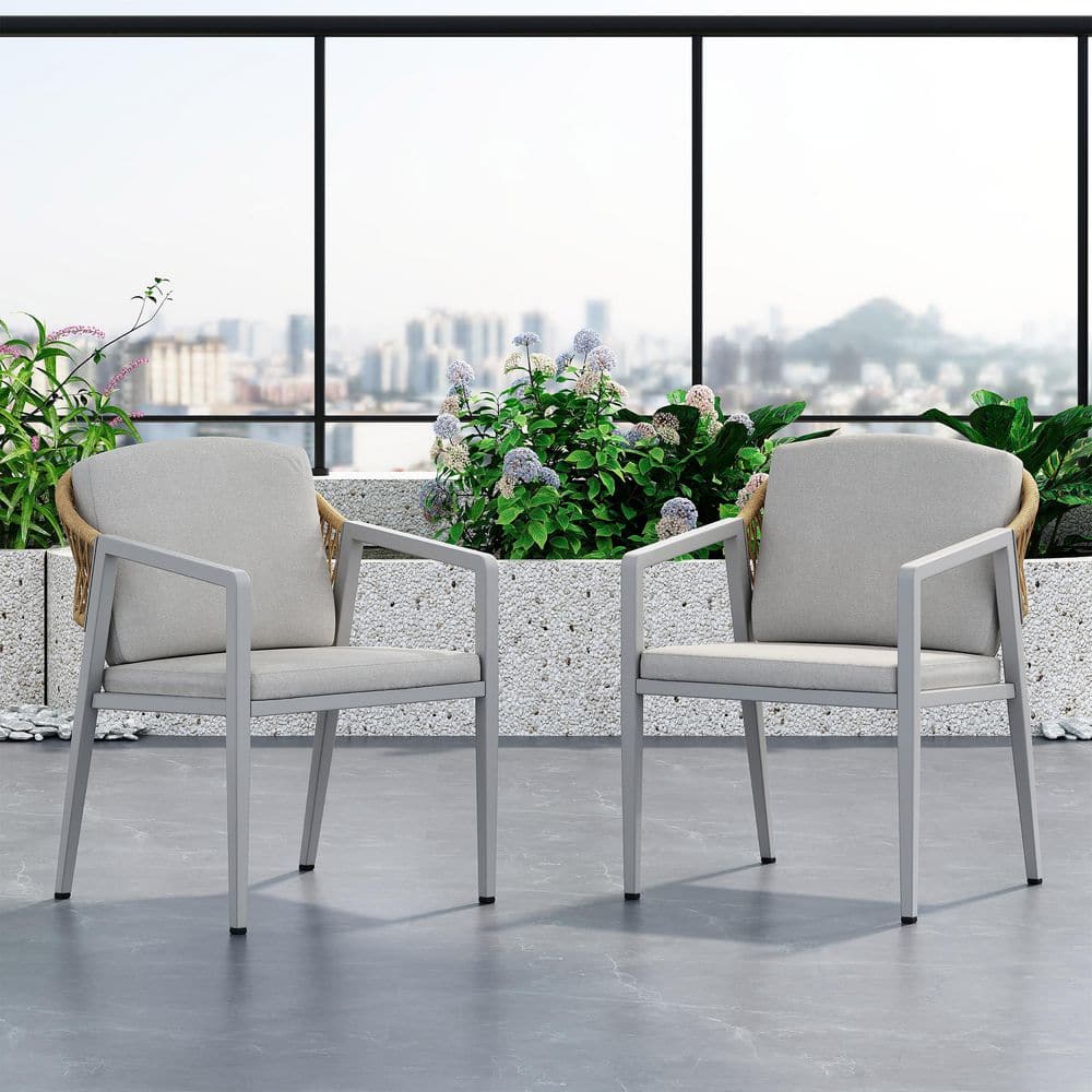 23.75 in. x 22.25 in. x 31.3 in. Gray Rattan Armchair with Waterproof Seat 