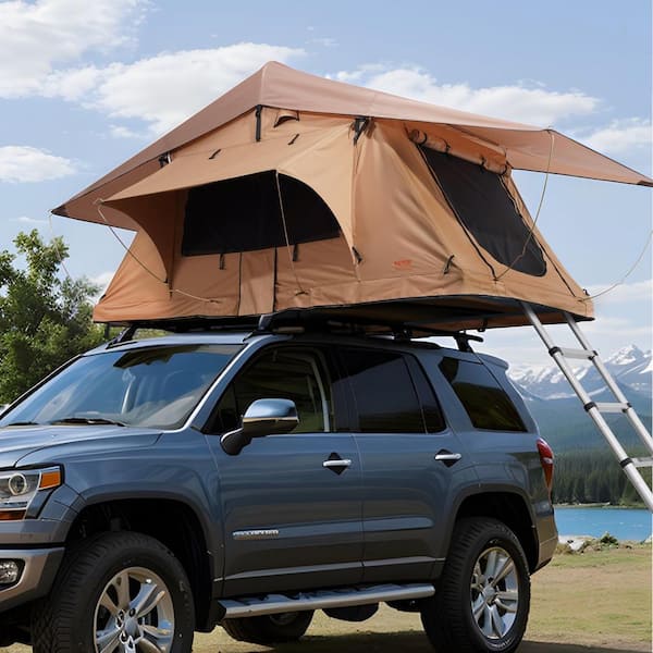 Rooftop Tent Hard Shell, Rooftop Tent Hardshell for 2-3 Person, Folding Hard Shell Roof Top Tent with Mattress