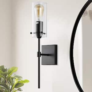 20 in.1-Light Matte Black Modern Wall Sconces with Clear Glass Shade