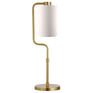 24 in. White Modern Integrated LED Bedside Table Lamp with White Fabric Shade