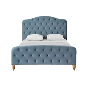 Boucher Linen Light Blue Queen Bedframe with Tufted Headboard