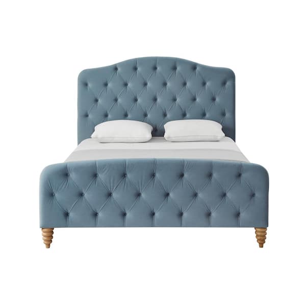 Rustic Manor Boucher 42.7 in. Wide Light Blue Linen Twin Bedframe with Tufted Headboard