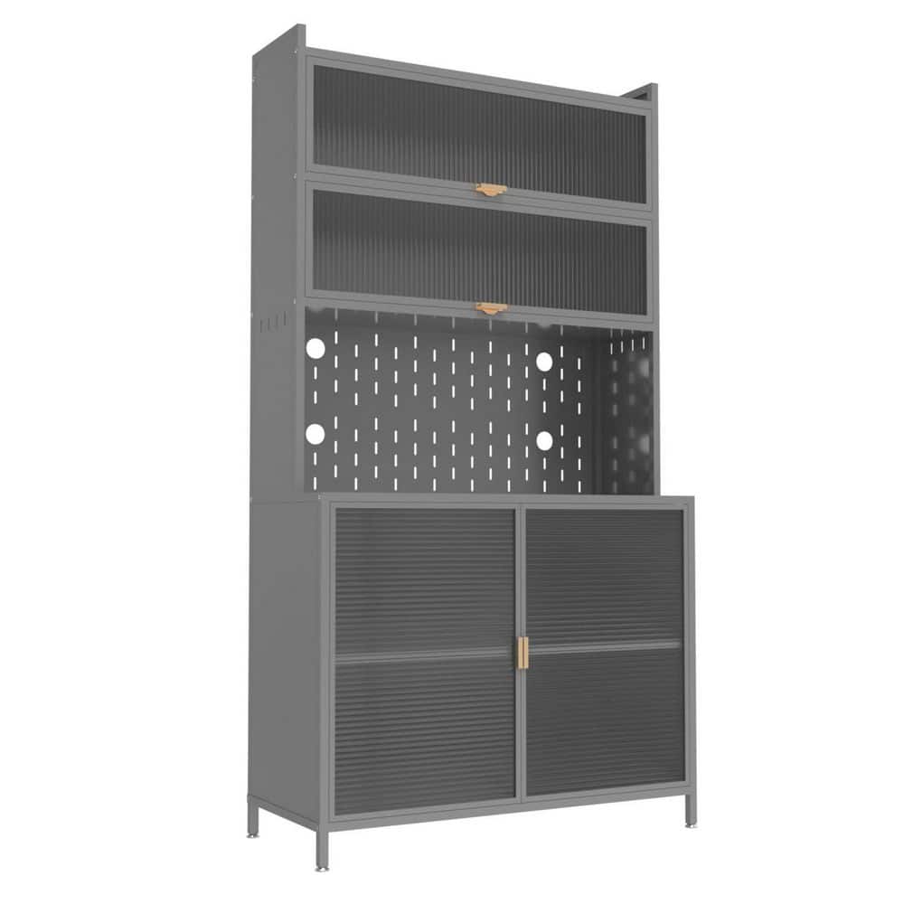 Tahanbath 73 in. Grey Metal Pantry Cabinet - 6-Tier Flip Door