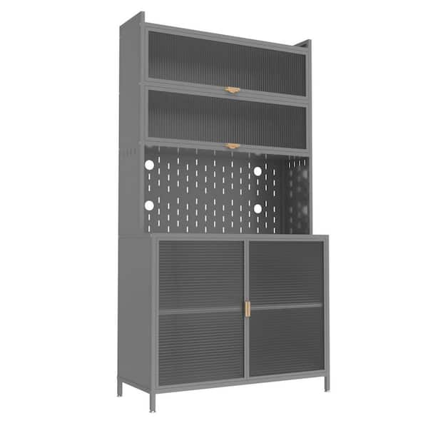 73 in. Grey Metal Pantry Cabinet - 6-Tier Flip Door, Pegboard and Adjustable Shelves