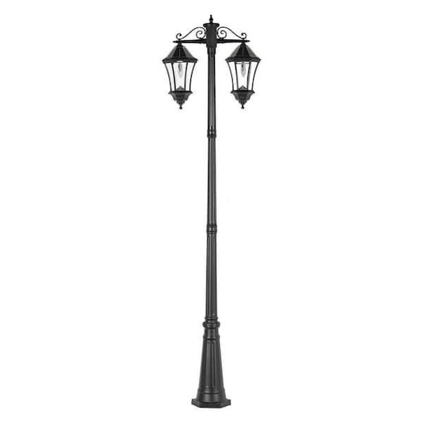 GAMA SONIC Victorian Morph 2-Light Black Outdoor Solar Lamp Post Light Warm White LED Bulb with Waterproof Aluminum Pole