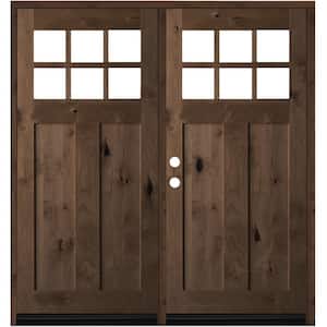 64 in. x 80 in. Knotty Alder Right-Hand/Inswing Double 6-Lite Clear Glass Provincial Stain Wood Prehung Front Door