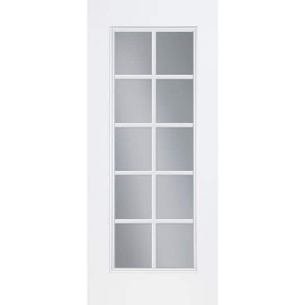 36 in. x 80 in. Left-Hand/Inswing 10-Lite Clear Glass Primed Steel Prehung Front Door with No Brickmold
