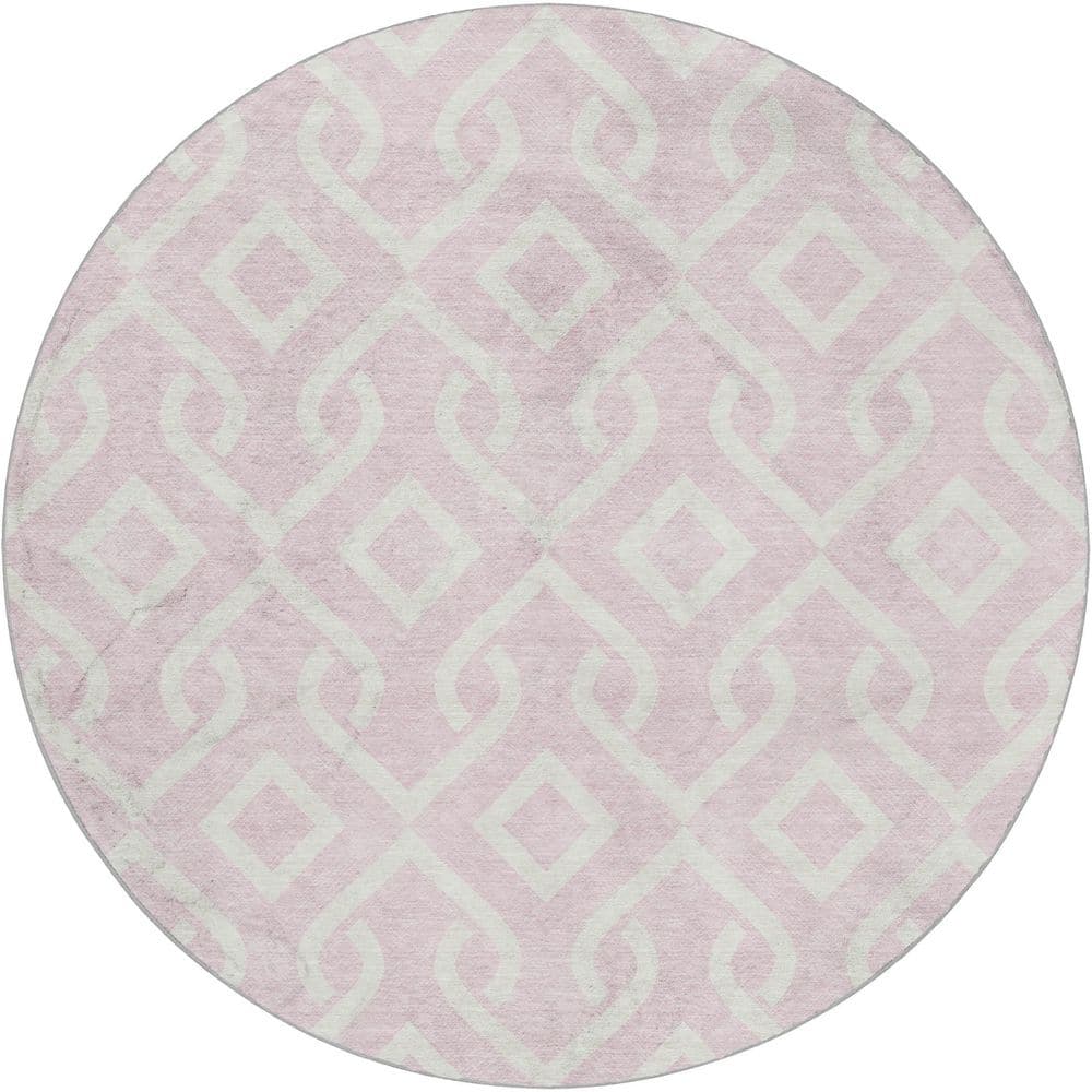 Dream Shag Premium Machine Washable Abstract ADS621 Pink 8 ft. x 8 ft. Round Rug price history on PriceWatchPro