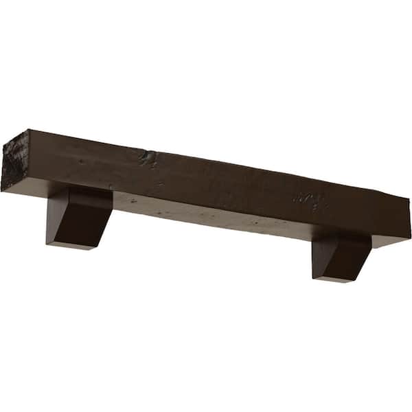 Ekena Millwork 4 in. x 6 in. x 3 ft. Knotty Pine Faux Wood Fireplace Mantel Kit with Ashford Corbels, Burnished Mahogany