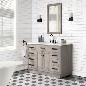 Chestnut 48 in. W x 21.5 in. D Vanity in Grey Oak with Marble Vanity Top in White with White Basin and Mirror