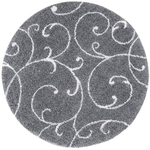 Soho Shag Floral Gray 6 ft. Round Indoor Area Rug