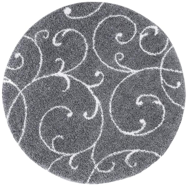Tayse Rugs Soho Shag Floral Gray 6 ft. Round Indoor Area Rug