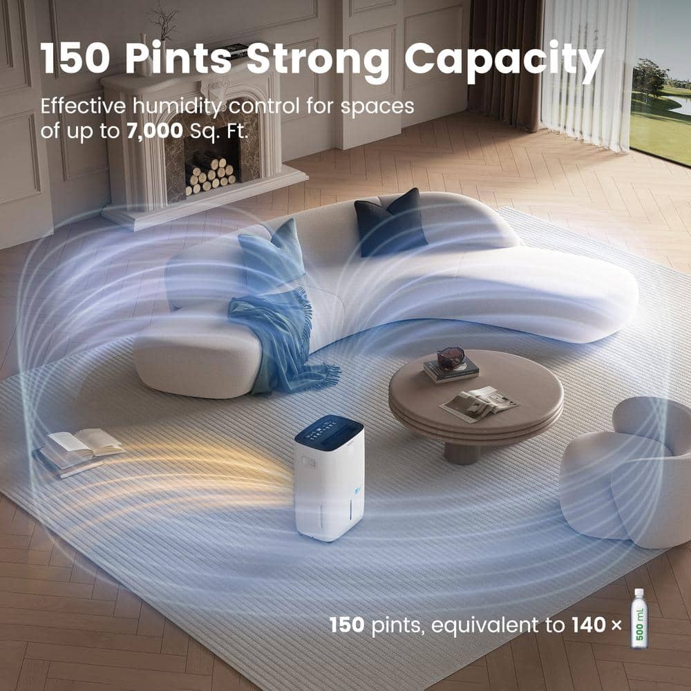 White Energy Star 150-Pint Whole House Dehumidifier with Built-in Pump