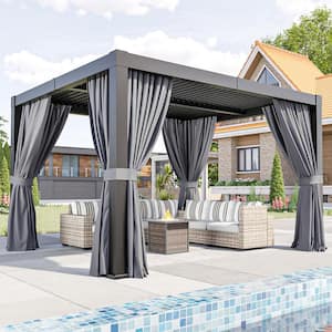 10 ft. x 12 ft. Hardtop Louvered Gazebo, Aluminum Frame Pergolas with Adjustable Roof for Garden