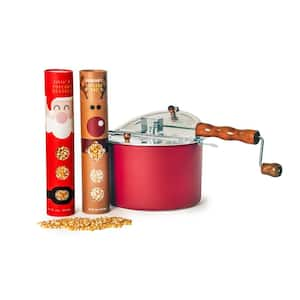 6 Qt. Aluminum Red Whirley Pop Stovetop Popcorn Popper with Santa and Reindeer Popcorn Kernel Tubes