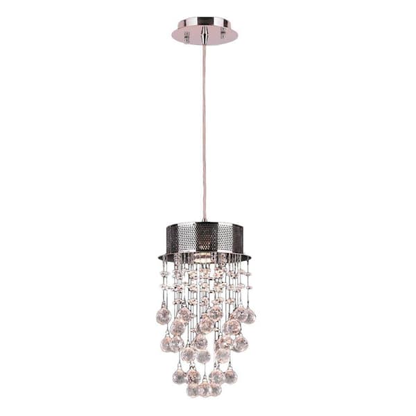 Worldwide Lighting Icicle 1-Light Polished Chrome and Clear Crystal Pendant Light