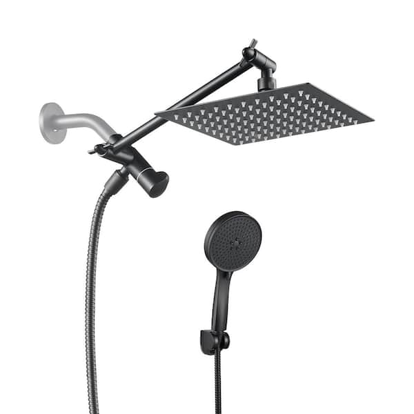 cobbe Rainfull 5-Spray 1.8 GPM Wall Mount with 8 in. Adjustable Dual Shower Heads and Handheld Shower Head in Matte Black
