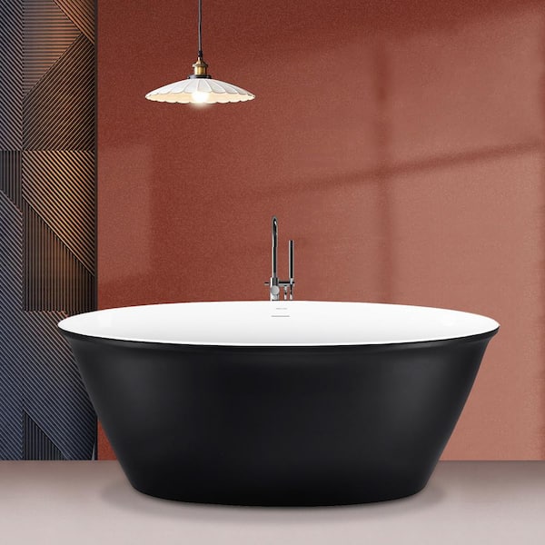 UPIKER 59 in. Acrylic Oval Shaped Soaking Freestanding Flatbottom Non-Whirlpool Bathtub in Black