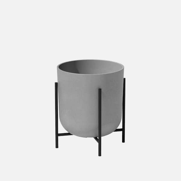 Veradek Kona 15 in. Raised with Stand Gray Plastic Round Planter with Black Stand