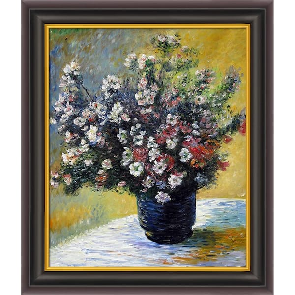 LA PASTICHE Vase of Flowers by Claude Monet Opulent Framed Abstract Oil Painting Art Print 26 in. W. x 30 in.
