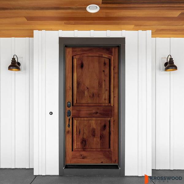 Krosswood Doors 30 in. x 80 in. Rustic Knotty Alder Arch Top Red Chestnut Stain Right-Hand Inswing Wood Single Prehung Front Door