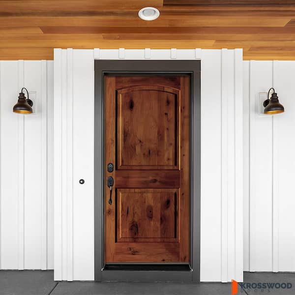 Krosswood Doors 32 in. x 80 in. Rustic Knotty Alder Arch Top Red Chestnut Stain Left-Hand Inswing Wood Single Prehung Front Door