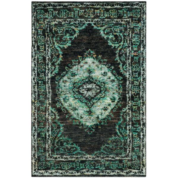 Tangier 4 ft. x 6 ft. Chocolate/Aqua Medallion Area Rug