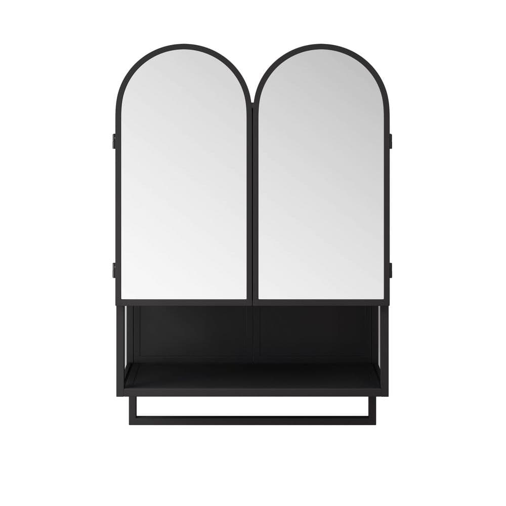 23.62 in. W x 32.68 in. H Arched Metal Medicine Cabinet with Mirror, Adjustable Shelves and Towel Rack in Black price history on PriceWatchPro