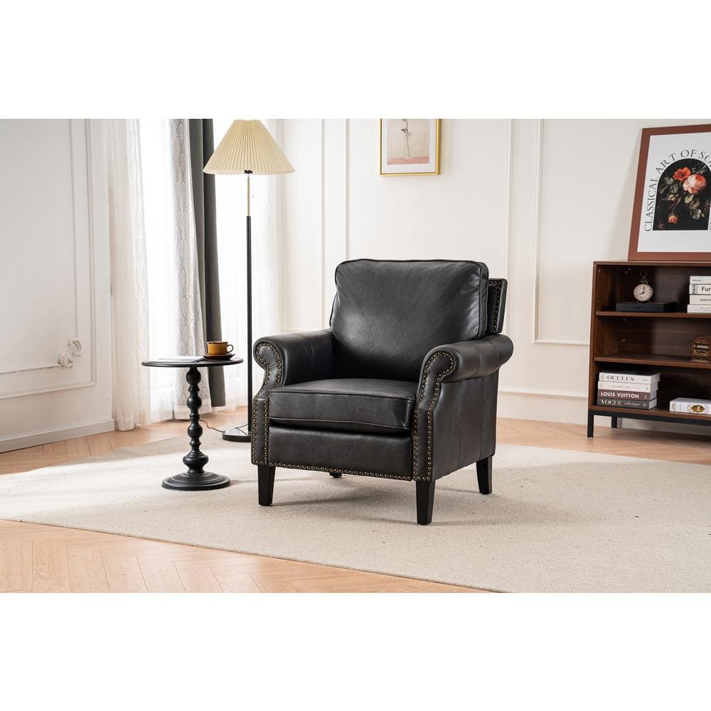 Dark Brown Leisure Single Sofa Upholstered Accent Chair with Rolled Arms  and Solid Wooden Legs FY-W162890428 - The Home Depot